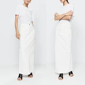 NWT RAEY Paneled Denim Pencil Maxi Skirt In White Organic Cotton Split Raw Hem